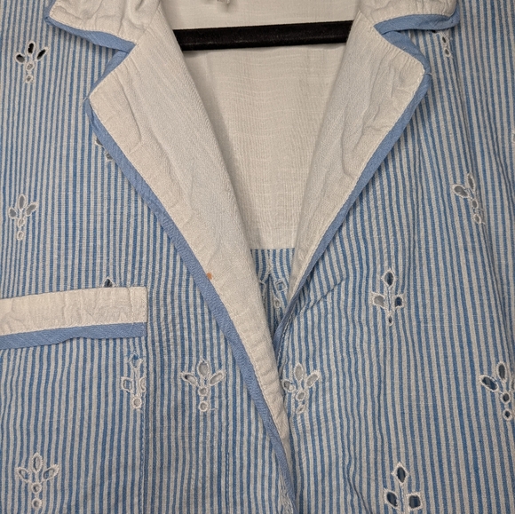 Anthropologie Blue Embroidered Coquette Cezzane Striped Eyelet Dress Nightgown M - Picture 4 of 8